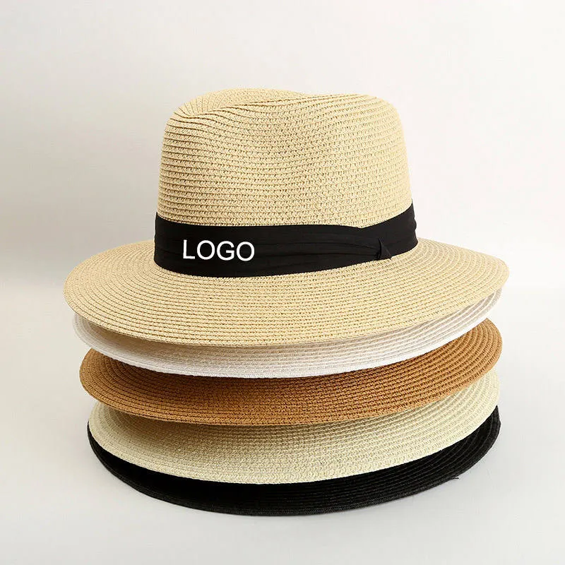 Custom Panama Fedora Straw Hat with Wide Brim and Logo Design OEM ODM Manufacturer